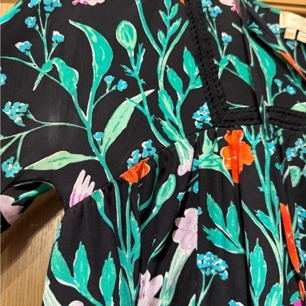 Kate Spade Hummingbird Silk Floating Blouse / tassle ties/  xxs